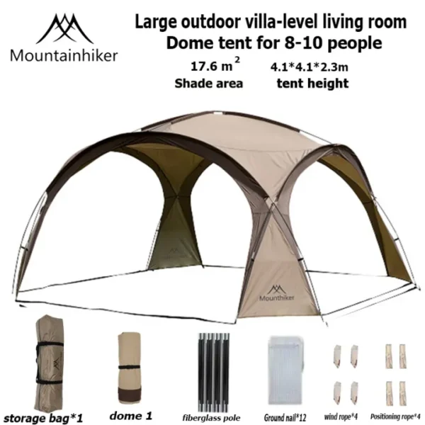 MOUNTAINHIKER Dome Canopy | 4M size | 230cm Height | Water-resistant | Silver-Coated | with Wall Fabric | with Mesh Walls